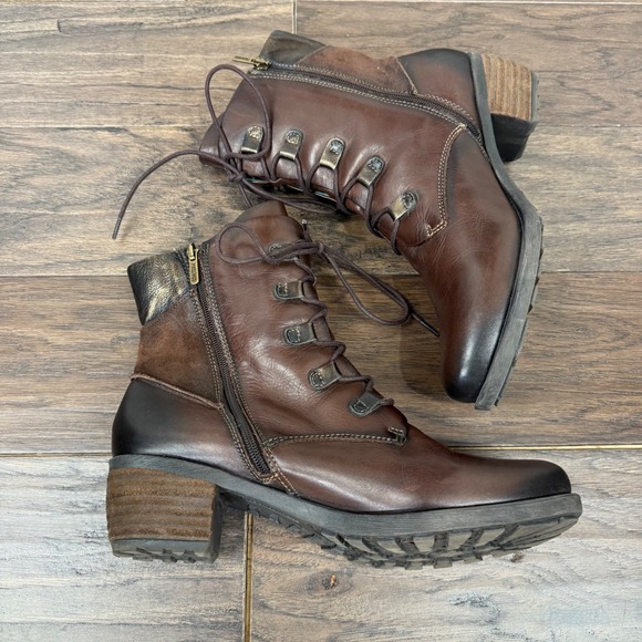 Pikolinos Le Mans Leather Lace Up Side Zip Ankle Boots Block Heel Size 40 - Picture 8 of 10